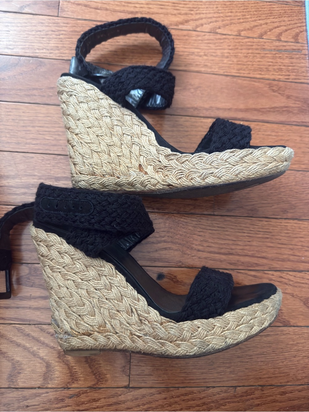 Stuart Weitzman Black Braided Wedge Sandals - Picture 3 of 7